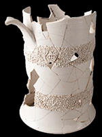 Wheel thrown mug with bands of rustification, recovered from South Grove Midden at Mount Vernon.  Photo courtesy of Karen Price, Mount Vernon Preservation.�  